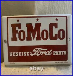 Vintage Ford Genuine Parts Fomoco Porcelain Sign Gas Oil Pump Truck Push Plate