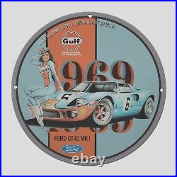 Vintage Ford Gulf Gt40 1903 Oil Porcelain Gas Pump Sign