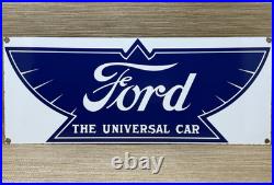 Vintage Ford Motors Porcelain Sign Gas Station Pump Plate Dealership Chevrolet