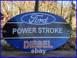 Vintage Ford Power Stroke Diesel Porcelain Sign 12×8