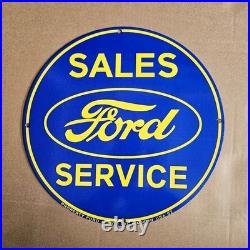 Vintage Ford Sales Service 62 Old Us Gasoline Oil Gas Pump Enamel Porcelain Sign