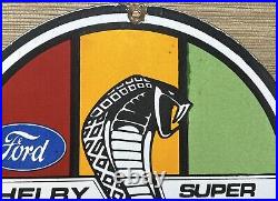 Vintage Ford Shelby Cobra Porcelain Dealership Sign Gas Station Pump Plate Oil