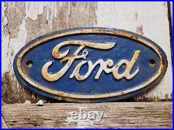 Vintage Ford Sign Cast Iron Automobile Dealer Truck Car Oval Emblem Plaque Gas