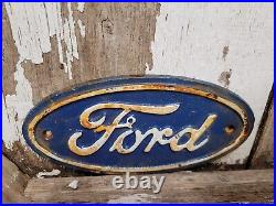 Vintage Ford Sign Cast Iron Automobile Dealer Truck Car Oval Emblem Plaque Gas