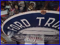 Vintage Ford Trucks Advertising Gas Oil Dealership Porcelain Metal 30 Sign