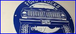 Vintage Ford Trucks Sign Gas Motor Oil Pump Automotive Service Porcelain Sign
