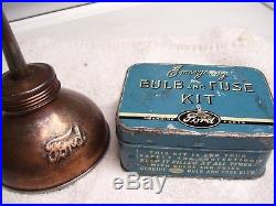 Vintage Ford old tool kit auto parts mercury lincoln original fuse box oil can