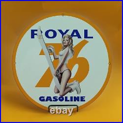 Vintage Foyal 76 Gasoline Girl Porcelain Enamel Gas Oil Station Pump Oil Sign