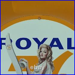 Vintage Foyal 76 Gasoline Girl Porcelain Enamel Gas Oil Station Pump Oil Sign