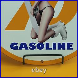 Vintage Foyal 76 Gasoline Girl Porcelain Enamel Gas Oil Station Pump Oil Sign