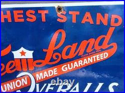 Vintage Freeland Overalls Porcelain Sign Oil Gas Union Made Textile Factory