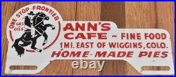 Vintage Frontier Gas & Oil Anns Cafe Wiggins CO Advertising License Plate Topper Vintage Frontier Gas & Oil Anns Cafe Wiggins CO Advertising License Plate Topper