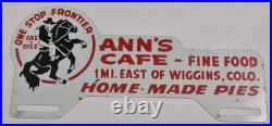 Vintage Frontier Gas & Oil Anns Cafe Wiggins CO Advertising License Plate Topper Vintage Frontier Gas & Oil Anns Cafe Wiggins CO Advertising License Plate Topper