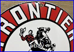 Vintage Frontier Gasoline Porcelain Sign Gas Station Motor Oil Bucking Bronco