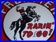 Vintage Frontier Gasoline Wainoco Oil Cowboy+ Horse 11 3/4 Porcelain Metal Sign