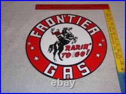 Vintage Frontier Gasoline Wainoco Oil Cowboy+ Horse 11 3/4 Porcelain Metal Sign