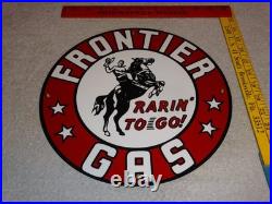 Vintage Frontier Gasoline Wainoco Oil Cowboy+ Horse 11 3/4 Porcelain Metal Sign