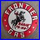 Vintage Frontier Rarin To Go Old Us Gasoline Oil Gas Pump Enamel Porcelain Sign