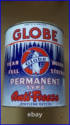 Vintage GLOBE One Gallon Permanent Anti-Freeze Advertising Oil Can Garage Sign Vintage GLOBE One Gallon Permanent Anti-Freeze Advertising Oil Can Garage Sign