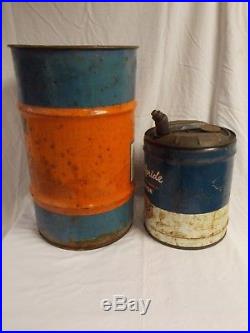 Vintage GULF Drum-Barrel for Grease & GULF 5-Gallon Oil Can with Pour Spout & Caps