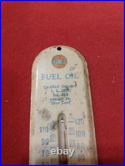 Vintage GULF Gas Oil Advertising Tin Thermometer Rare? Carslie Pa Original