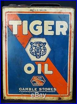 Vintage Gamble Stores Tiger Oil 100% Pure Pennsylvania One Gallon Metal Can HTF