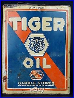 Vintage Gamble Stores Tiger Oil 100% Pure Pennsylvania One Gallon Metal Can HTF