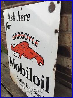 Vintage Gargoyle Mobile Oil Porcelain Sign 24 X 19-1/2 Mobiloil Authorized