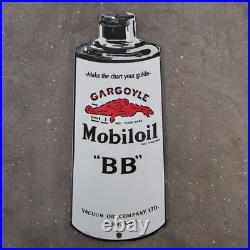 Vintage Gargoyle Mobiloil Bb Old Us Gasoline Oil Gas Pump Enamel Porcelain Sign