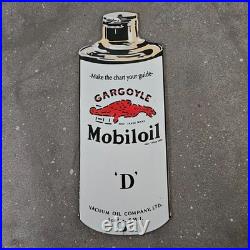 Vintage Gargoyle Mobiloil D Old Us Gasoline Oil Gas Pump Enamel Porcelain Sign