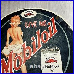 Vintage Gargoyle Mobiloil Porcelain Sign Gas Oil Petrol Lady Service Pump Plate
