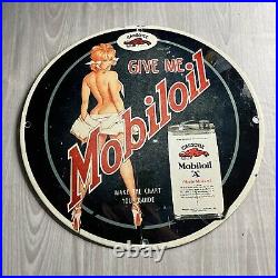 Vintage Gargoyle Mobiloil Porcelain Sign Gas Oil Petrol Lady Service Pump Plate