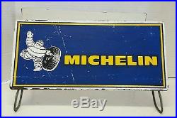 Vintage Gas Station Oil Michelin Enamel Steel Advertising Sign Tire Display