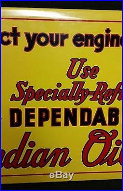 Vintage Gas Station Tires Indian Motor Oil Advertising Sign Beveled Edge