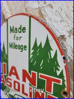 Vintage Giant Gasoline Porcelain Sign Old Gas Pump Plate Car Garage Fuel Oil Co