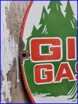 Vintage Giant Gasoline Porcelain Sign Old Gas Pump Plate Car Garage Fuel Oil Co