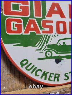 Vintage Giant Gasoline Porcelain Sign Old Gas Pump Plate Car Garage Fuel Oil Co