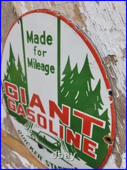 Vintage Giant Gasoline Porcelain Sign Old Gas Pump Plate Car Garage Fuel Oil Co