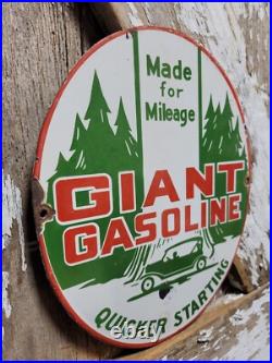 Vintage Giant Gasoline Porcelain Sign Old Gas Pump Plate Car Garage Fuel Oil Co