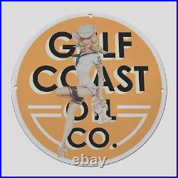 Vintage Gilf Coast Oil 1982 Oil Porcelain Gas Pump Sign