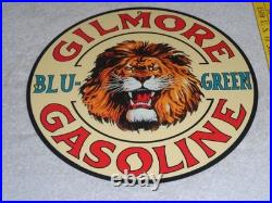 Vintage Gilmore Blu-green Gasoline Lion Growls 11 3/4 Porcelain Metal Oil Sign
