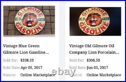 Vintage Gilmore Blu-green Gasoline Lion Growls 11 3/4 Porcelain Metal Oil Sign