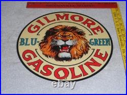 Vintage Gilmore Blu-green Gasoline Lion Growls 11 3/4 Porcelain Metal Oil Sign