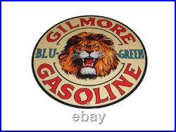 Vintage Gilmore Blu-green Gasoline Lion Growls 11 3/4 Porcelain Metal Oil Sign
