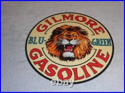 Vintage Gilmore Blu-green Gasoline Lion Growls 11 3/4 Porcelain Metal Oil Sign