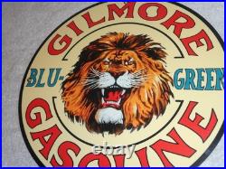 Vintage Gilmore Blu-green Gasoline Lion Growls 11 3/4 Porcelain Metal Oil Sign
