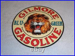 Vintage Gilmore Blu-green Gasoline Lion Growls 11 3/4 Porcelain Metal Oil Sign