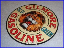 Vintage Gilmore Blu-green Gasoline Lion Growls 11 3/4 Porcelain Metal Oil Sign