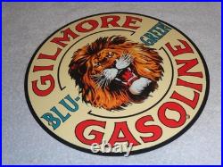 Vintage Gilmore Blu-green Gasoline Lion Growls 11 3/4 Porcelain Metal Oil Sign