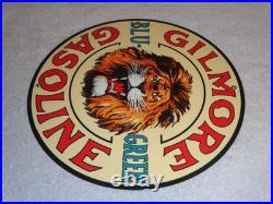 Vintage Gilmore Blu-green Gasoline Lion Growls 11 3/4 Porcelain Metal Oil Sign